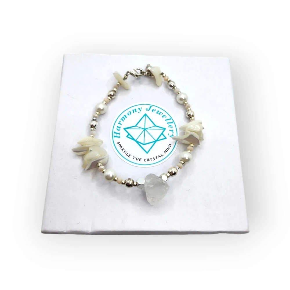 Clear Quartz, Mother Of Pearl, Czech glass ckasp bracelet